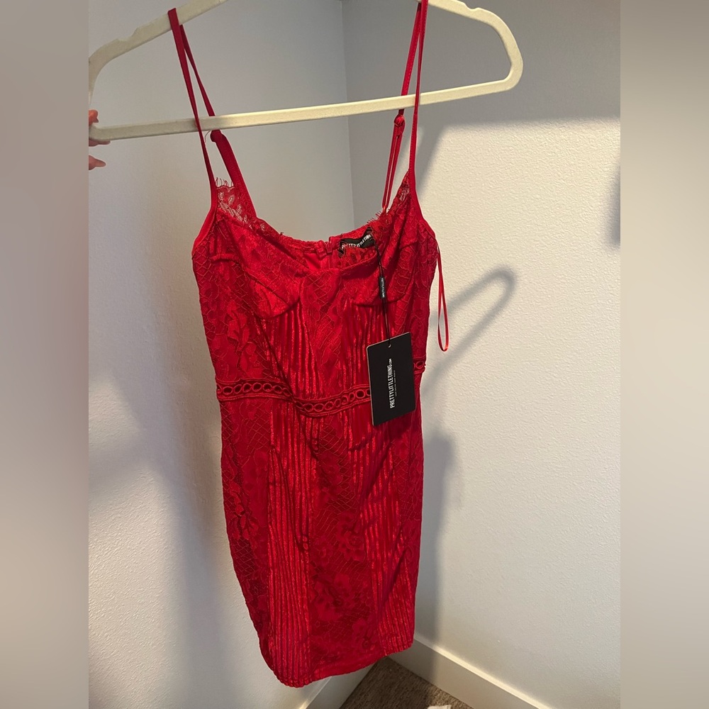 PrettyLittleThing Red Lace Mini Dress